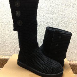 UGG CLASSIC CARDY TRIPLET KNIT BLACK BOOT US 8